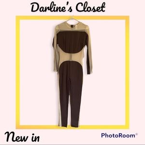 Brown and nude jumpsuit.